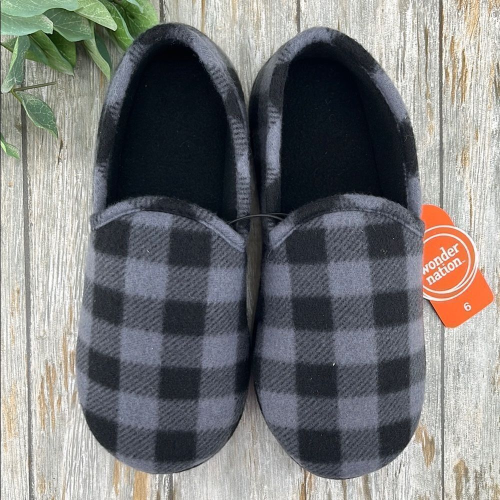 Big Boys Plaid Cozy Slippers Shoes Size 6